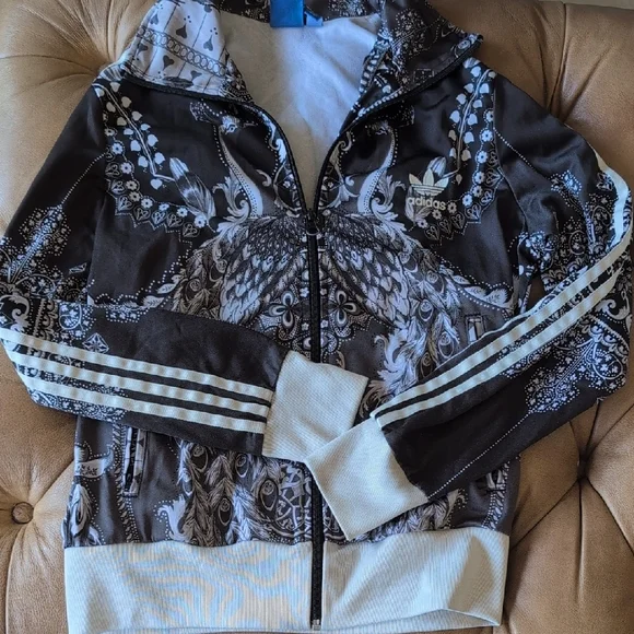 Adidas X Farm Rio Ornate Black and Gray Peacock Track Jacket - Picture 5 of 9
